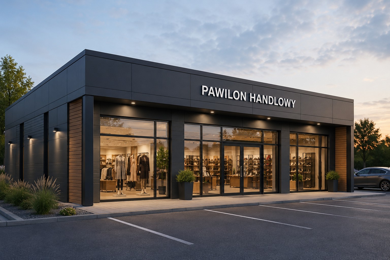 Wizualizacja nowoczesnego pawilonu handlowego