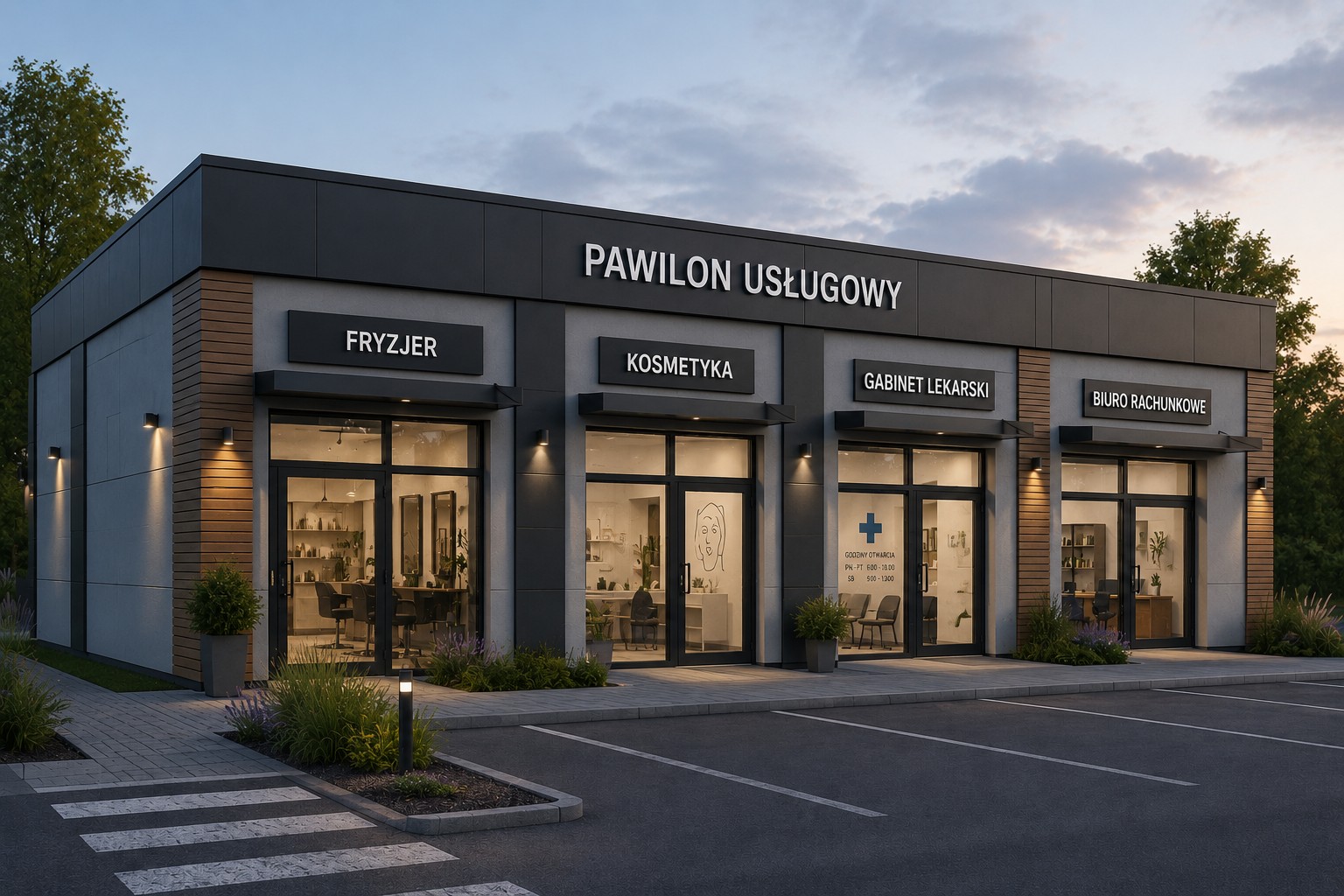 Wizualizacja nowoczesnego pawilonu usługowego